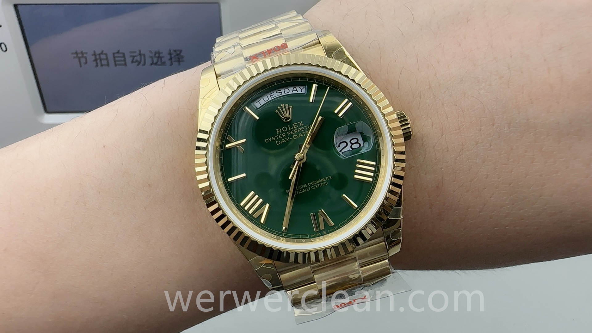 QF Factory Rolex Day-Date 40 m228238-0061 Casino Green Dial 187g Heavy Weighted Edition 18K Gold Plated 40mm Automatic Watch