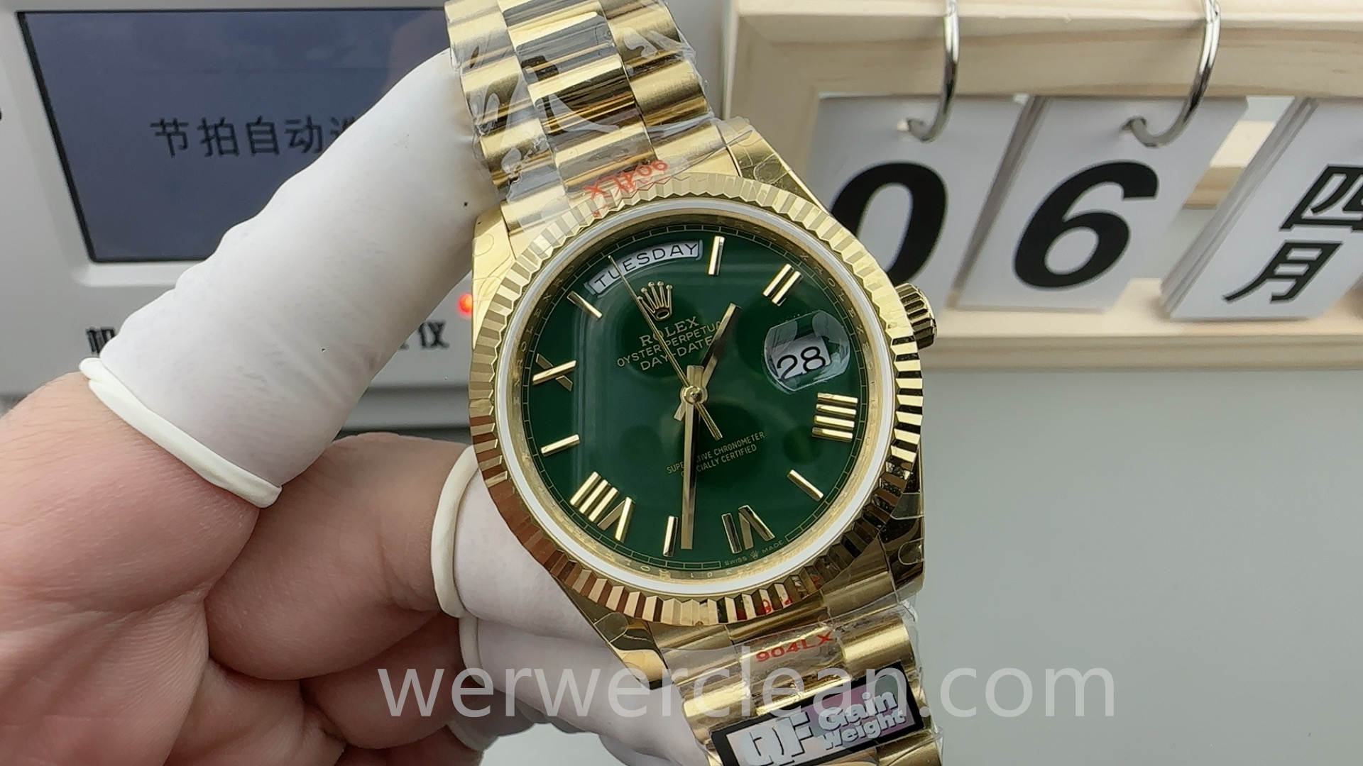 QF Factory Rolex Day-Date 40 m228238-0061 Casino Green Dial 187g Heavy Weighted Edition 18K Gold Plated 40mm Automatic Watch