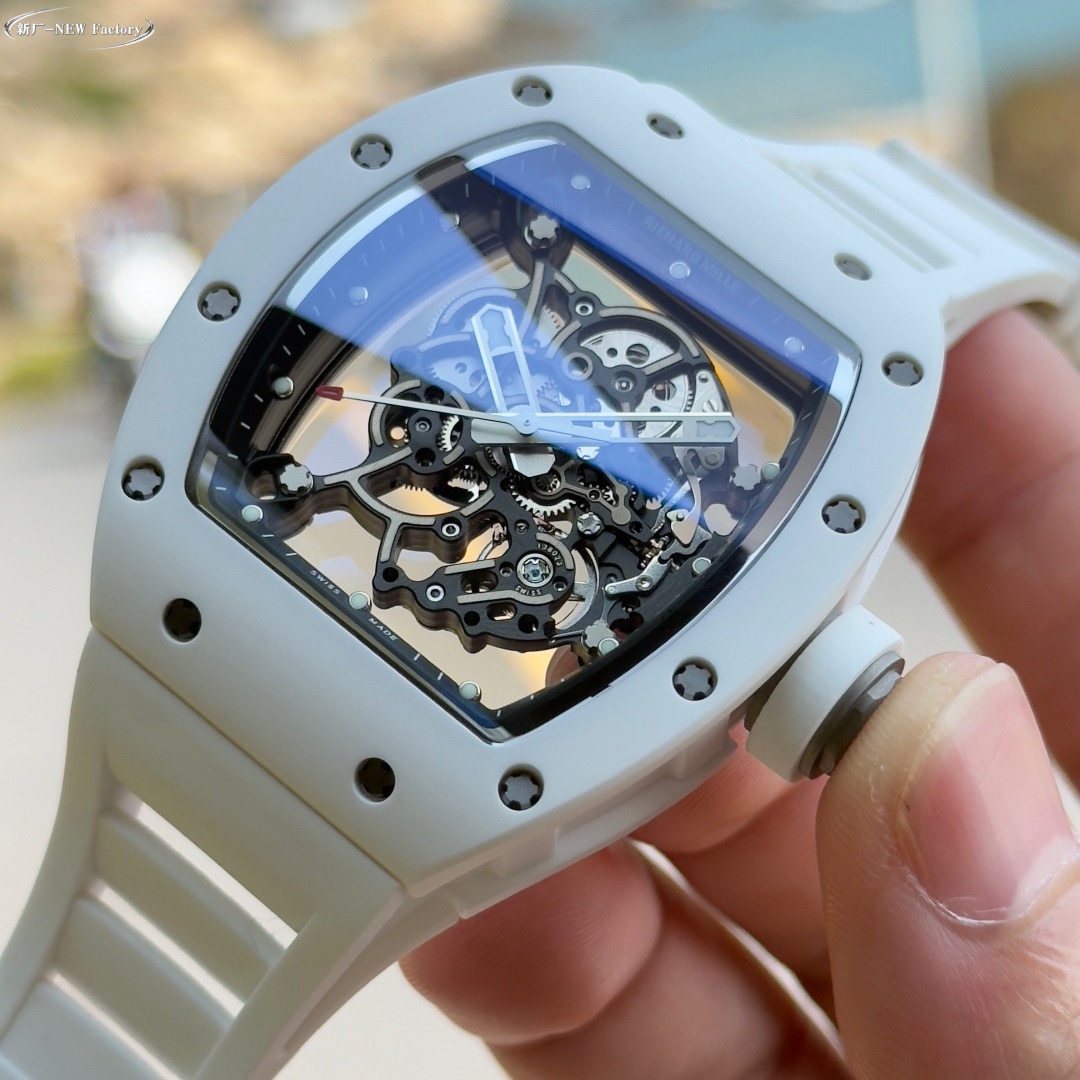 New Factory (NF) Richard Mille RM055 Replica V5 – White Ceramic with Real Jewels