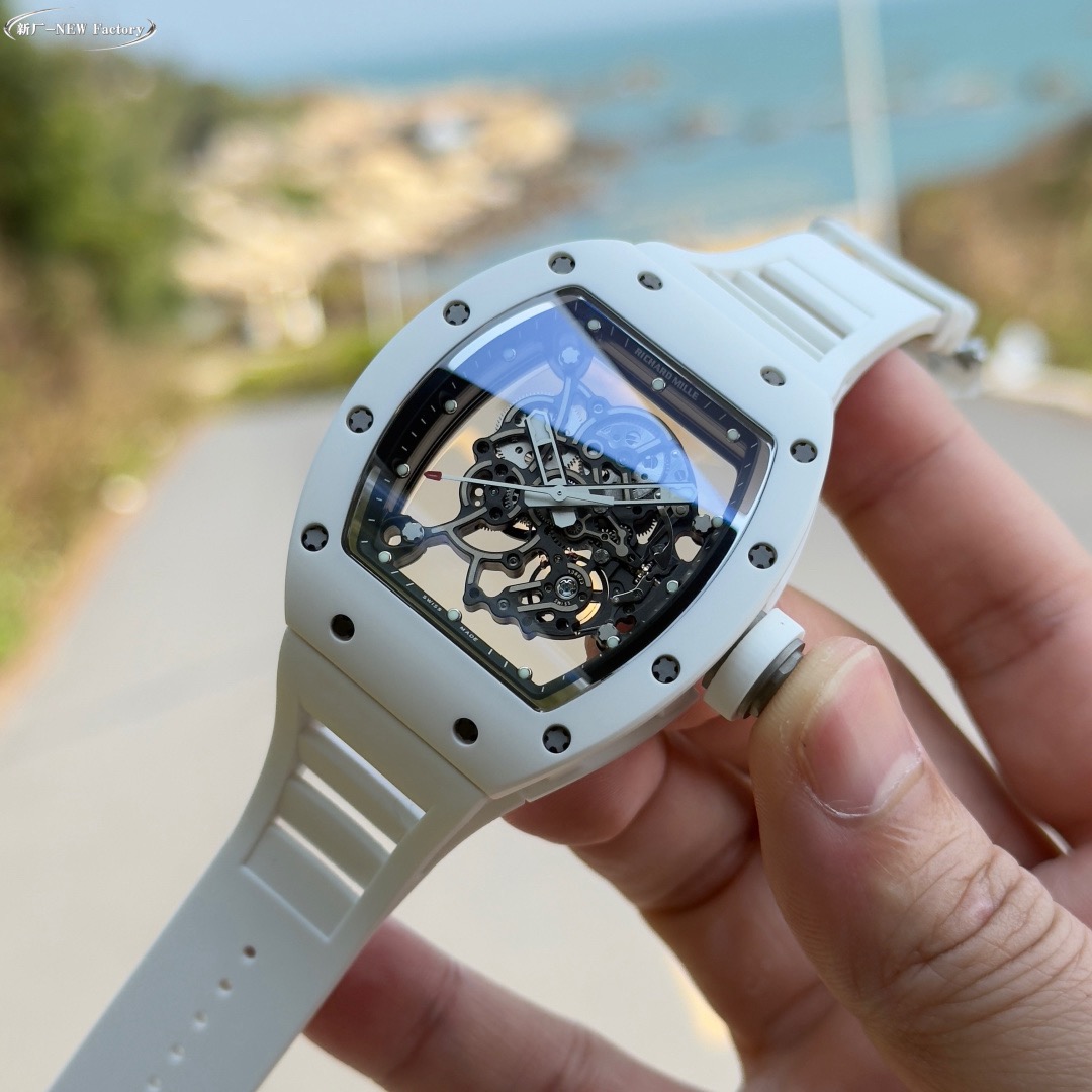 New Factory (NF) Richard Mille RM055 Replica V5 – White Ceramic with Real Jewels