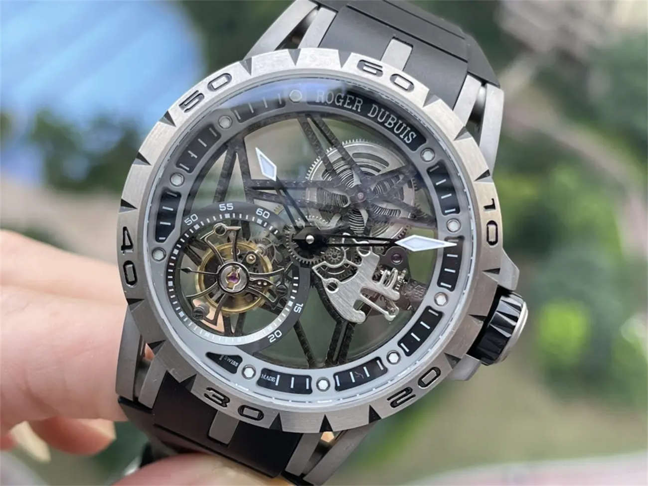 BBR Factory Roger Dubuis Replica Watch – Excalibur Skeleton Tourbillon V4 (Titanium)
