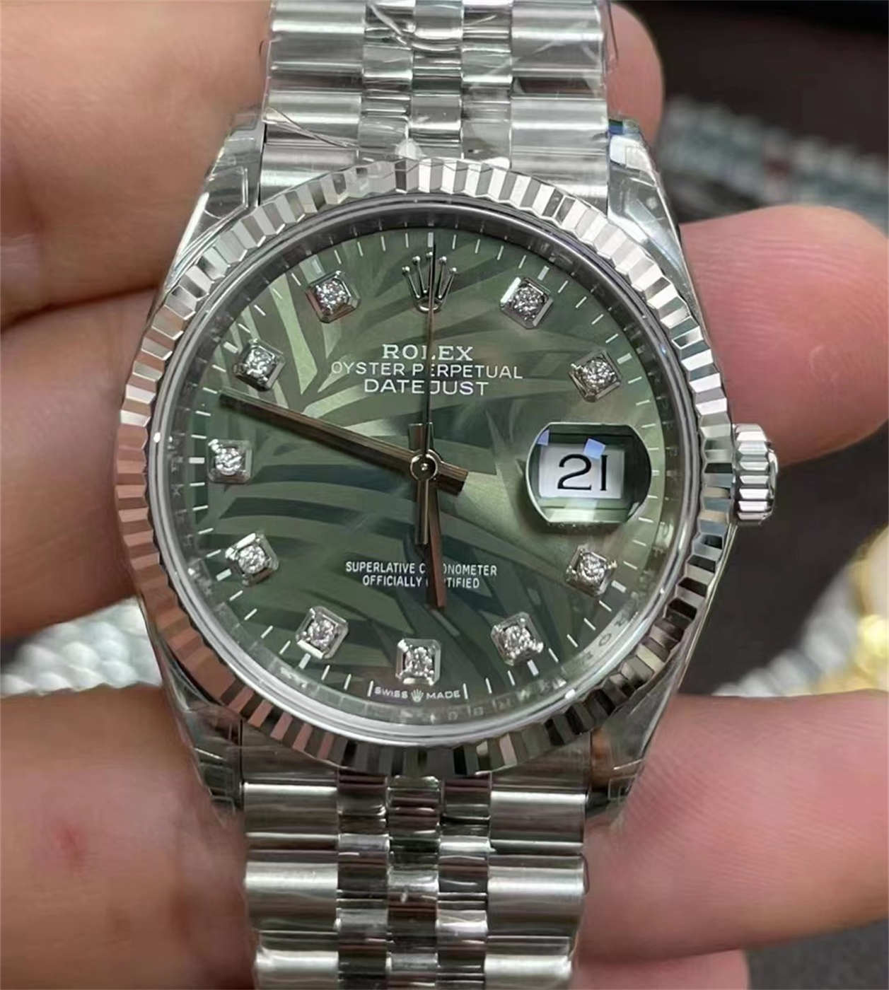 Rolex Datejust 36 Palm Dial Diamond Replica – VS Factory M126234-0055 with Dandong 3235 Movement