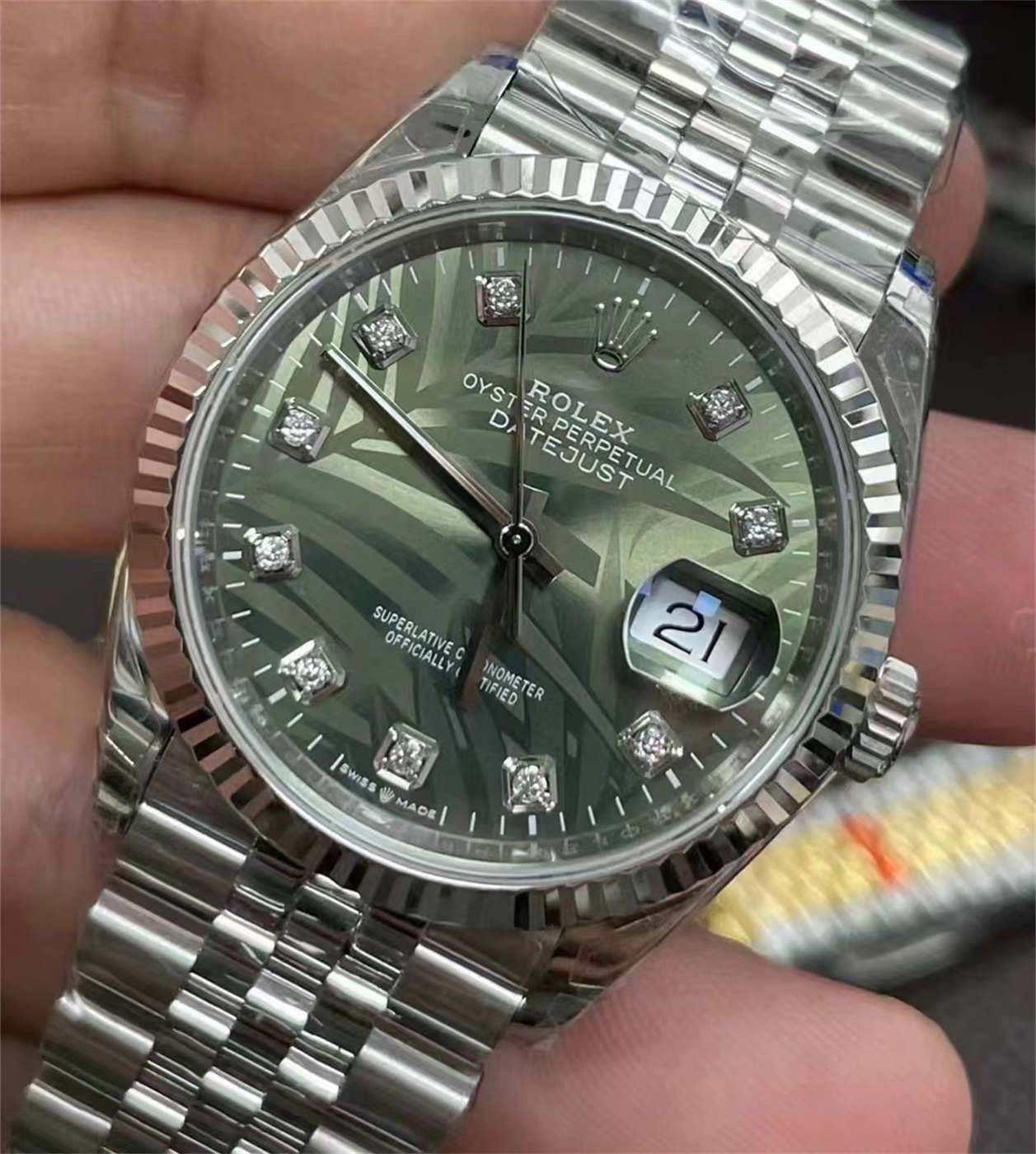 Rolex Datejust 36 Palm Dial Diamond Replica – VS Factory M126234-0055 with Dandong 3235 Movement