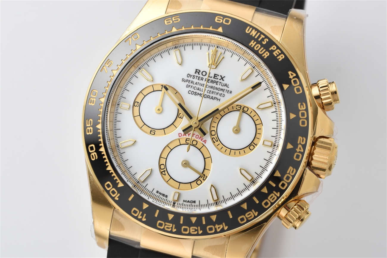 Clean Factory Rolex Daytona 126518LN Replica – White Dial Gold Oysterflex (4131)