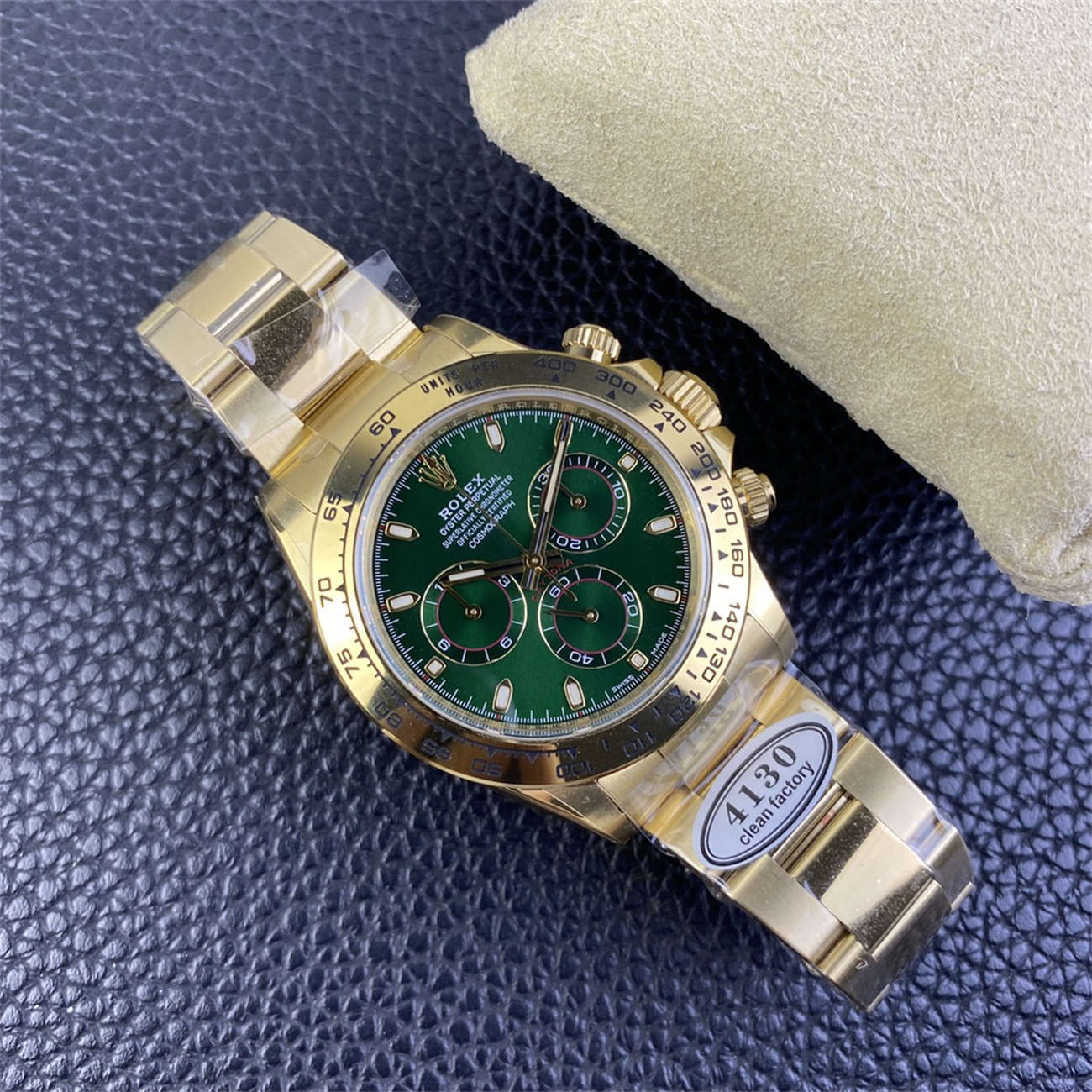 Rolex Daytona Green Dial Replica – Clean Factory Yellow Gold 4130 Edition