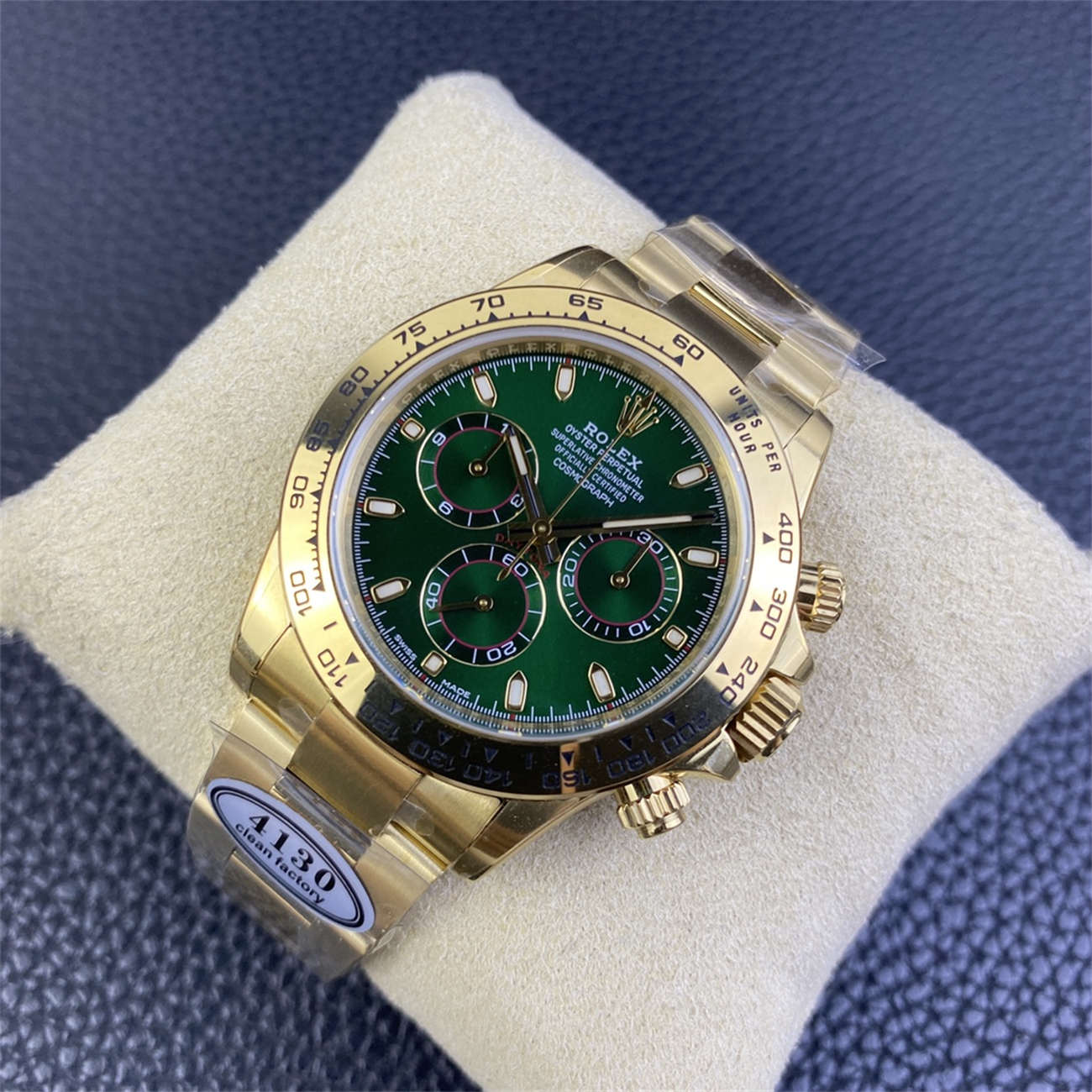 Rolex Daytona Green Dial Replica – Clean Factory Yellow Gold 4130 Edition